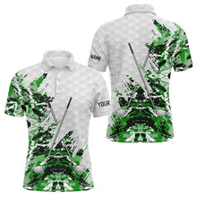 Load image into Gallery viewer, Green camo pattern custom name white Mens golf polo shirts, team golf tops for men NQS8052