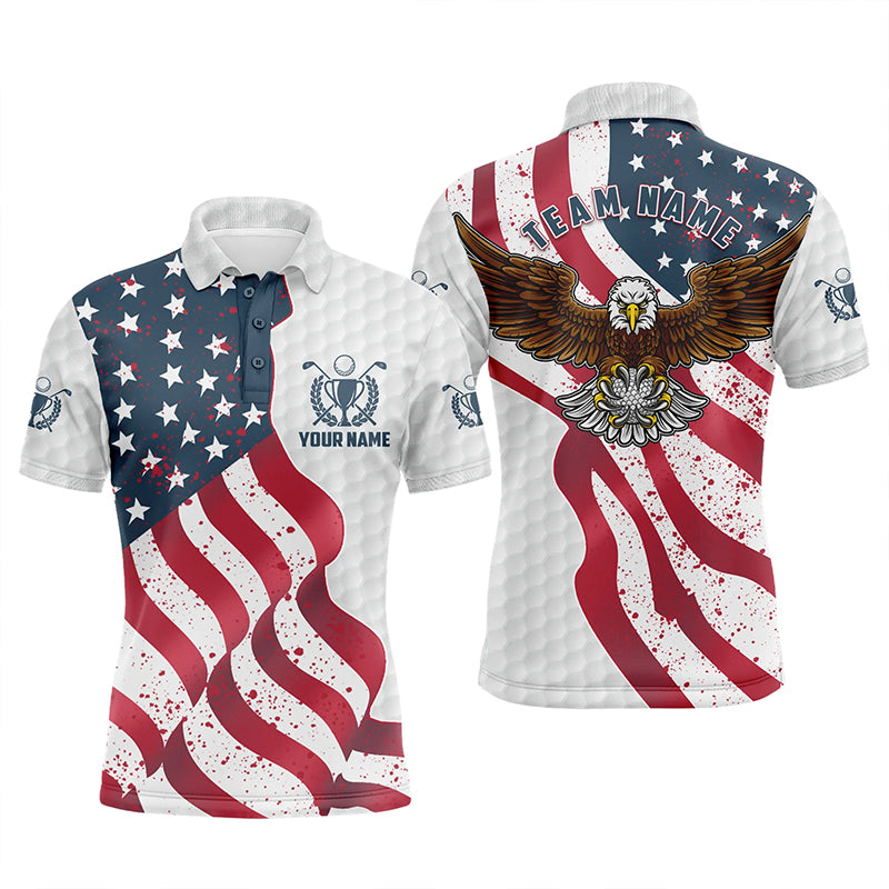 Eagle American flag Mens golf polo shirts custom white team patriotic ...