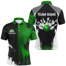 Load image into Gallery viewer, Black and Green Bowling Polo, Quarter Zip Shirt For Men Custom Bowling Team jerseys, gift for bowlers NQS8259