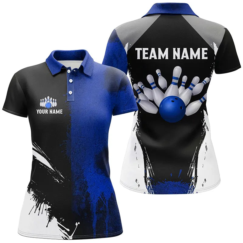 Black and Blue Bowling Polo, Quarter Zip Shirt For Women Custom Bowling Team jersey, gift for bowler NQS8260