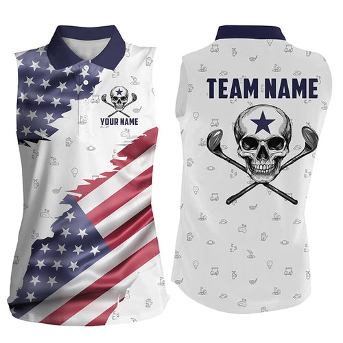 American Flag Golf Clubs Skull Golf Camo Women sleeveless polo shirt Custom Patriotic Golf Team Jersey NQS8263