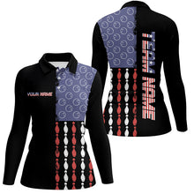 Load image into Gallery viewer, Vintage Retro American Flag Bowling Polo, Quarter-Zip Shirt For Women Custom Bowling Team Jerseys NQS8469