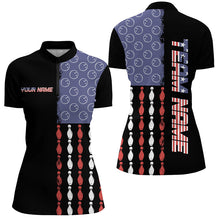 Load image into Gallery viewer, Vintage Retro American Flag Bowling Polo, Quarter-Zip Shirt For Women Custom Bowling Team Jerseys NQS8469