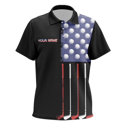 Black American Flag Kid Golf Polo Shirts custom patriotic golf shirts, best team golf shirts NQS8470