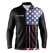 Load image into Gallery viewer, Black American Flag Mens Golf Polo Shirts custom patriotic golf shirts, best team golf shirts NQS8470