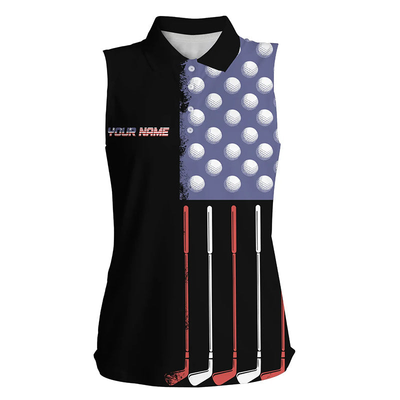 Black American Flag Women Sleeveless polo shirt custom patriotic golf shirts, best team golf shirts NQS8470