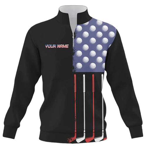 Black American Flag Quarter zip golf sweatshirt custom patriotic golf sweater, best team golf shirts NQS8470