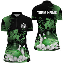 Load image into Gallery viewer, Black and Green Flame Bowling Shirts For Women Custom Bowling Team League Jerseys, Gift For Bowlers NQS8473