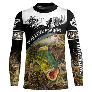 Walleye fish custom fishing shirts for men Performance Long Sleeve UV protection NQS998