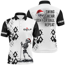 Load image into Gallery viewer, Mens golf polo shirts custom black white argyle swing swear look for ball repeat Christmas skull shirt NQS6602