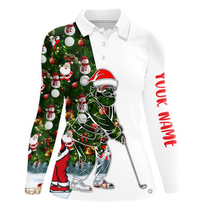 Womens golf polo shirts Christmas Santa pattern golf custom Santa playing golf apparel NQS6604