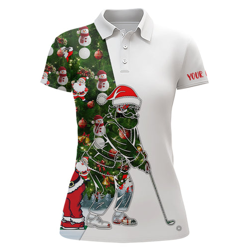 Womens golf polo shirts Christmas Santa pattern golf custom Santa playing golf apparel NQS6604