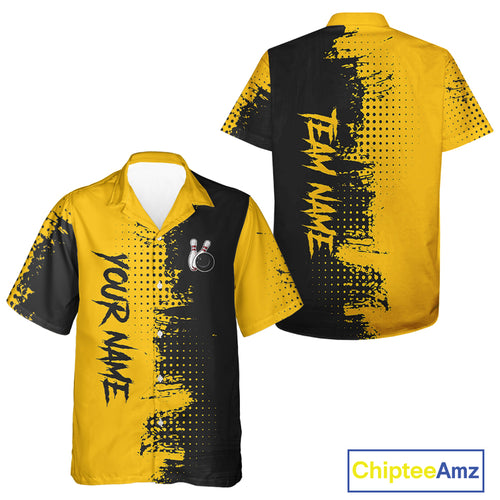 Yellow and Black Bowling Hawaiian Shirt Custom Bowling Team Button Up League Shirts NQS10880