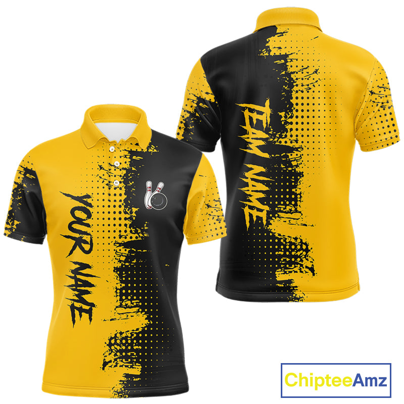 Yellow and Black Bowling Polo, Quarter Zip shirts for Men Custom Bowling Team Jerseys NQS10880