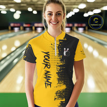 Load image into Gallery viewer, Yellow and Black Bowling Polo, Quarter Zip shirts for Women Custom Bowling Team Jerseys NQS10880
