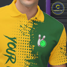 Load image into Gallery viewer, Yellow and Green Bowling Polo, Quarter Zip shirts for Men Custom Bowling Team Jerseys NQS10881