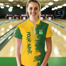 Load image into Gallery viewer, Yellow and Green Bowling Polo, Quarter Zip shirts for Women Custom Bowling Team Jerseys NQS10881