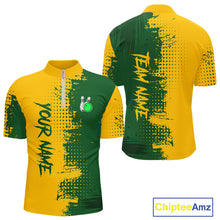 Load image into Gallery viewer, Yellow and Green Bowling Polo, Quarter Zip shirts for Men Custom Bowling Team Jerseys NQS10881