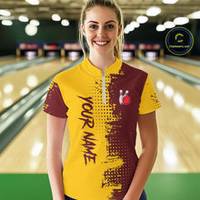 Load image into Gallery viewer, Yellow and Red Bowling Polo, Quarter Zip shirts for Women Custom Bowling Team Jerseys NQS10882