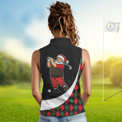 Funny Santa Golf Christmas Sleeveless Polo Shirt green & red argyle pattern Custom Ladies Golf outfit NQS11053