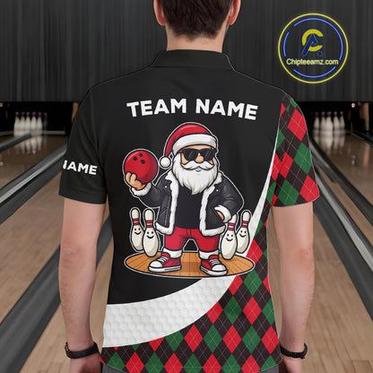 Funny Santa Christmas Bowling Shirts For Men green and red argyle pattern Custom Team Bowling outfit NQS11054