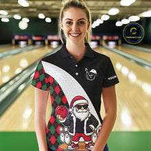 Load image into Gallery viewer, Funny Santa Christmas Bowling Shirts For Women green &amp; red argyle pattern Custom Team Bowling outfit NQS11054