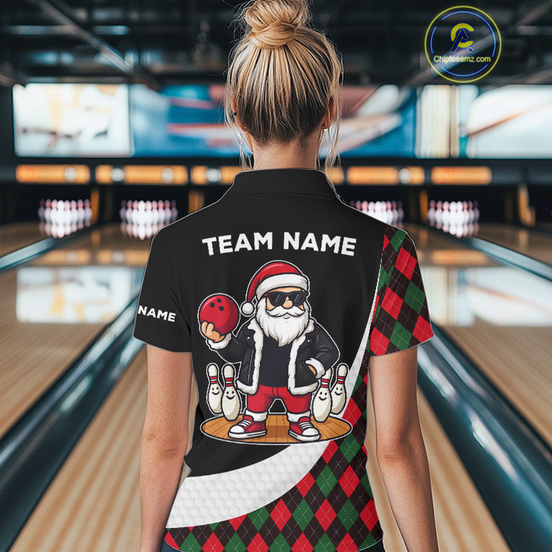 Funny Santa Christmas Bowling Shirts For Women green & red argyle pattern Custom Team Bowling outfit NQS11054
