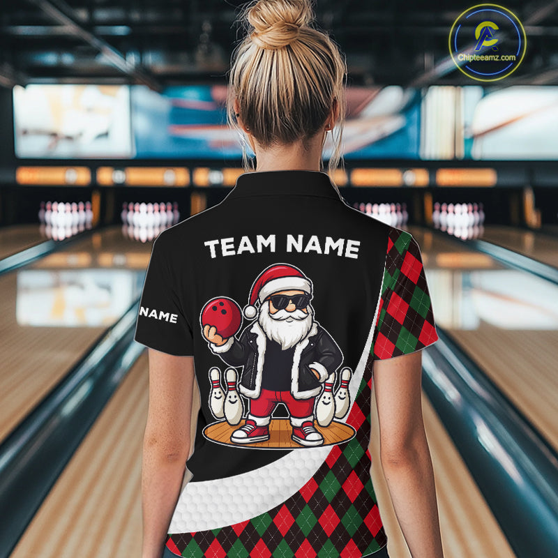 Funny Santa Christmas Bowling Shirts For Women green & red argyle pattern Custom Team Bowling outfit NQS11054