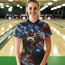 Load image into Gallery viewer, American Flag Eagle Lightning Thunder Bowling Shirts For Women Custom Patriotic Bowling Team Jerseys NQS11059