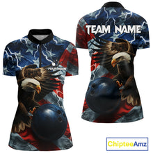 Load image into Gallery viewer, American Flag Eagle Lightning Thunder Bowling Shirts For Women Custom Patriotic Bowling Team Jerseys NQS11059