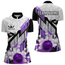 Load image into Gallery viewer, Purple Camo Bowling Shirt for Women Custom Team bowling jerseys, personalized bowling gifts NQS9176