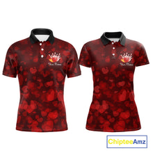 Load image into Gallery viewer, Red Hearts pattern Valentine matching bowling shirts for couples Custom Bowling Couple Outfits NQS11251