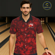 Load image into Gallery viewer, Red Hearts pattern Valentine Bowling Hawaiian shirts Custom Bowling Couple Outfits NQS11251