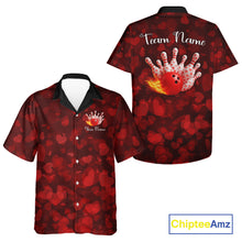 Load image into Gallery viewer, Red Hearts pattern Valentine Bowling Hawaiian shirts Custom Bowling Couple Outfits NQS11251