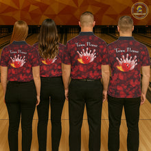 Load image into Gallery viewer, Red Hearts pattern Valentine matching bowling shirts for couples Custom Bowling Couple Outfits NQS11251