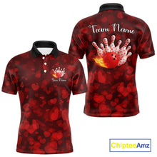 Load image into Gallery viewer, Red Hearts pattern Valentine matching bowling shirts for couples Custom Bowling Couple Outfits NQS11251