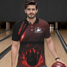 Load image into Gallery viewer, Black And Red Flame Bowling Ball and pins Bowling Shirts For Men Custom Team Bowling Jerseys NQS9387