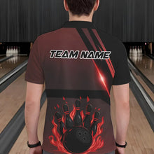 Load image into Gallery viewer, Black And Red Flame Bowling Ball and pins Bowling Shirts For Men Custom Team Bowling Jerseys NQS9387
