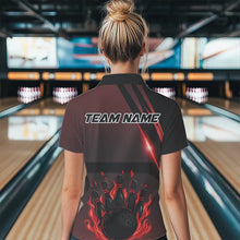 Load image into Gallery viewer, Black And Red Flame Bowling Ball and pins Bowling Shirts For Women Custom Team Bowling Jerseys NQS9387