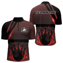 Load image into Gallery viewer, Black And Red Flame Bowling Ball and pins Bowling Shirts For Men Custom Team Bowling Jerseys NQS9387