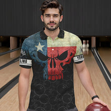 Load image into Gallery viewer, Vintage Texas Flag Skull Black Bowling Camo retro Bowling shirts for men custom Bowling team jerseys NQS9535