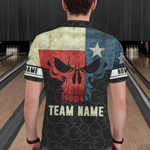 Load image into Gallery viewer, Vintage Texas Flag Skull Black Bowling Camo retro Bowling shirts for men custom Bowling team jerseys NQS9535