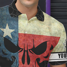 Load image into Gallery viewer, Vintage Texas Flag Skull Black Bowling Camo retro Bowling shirts for men custom Bowling team jerseys NQS9535