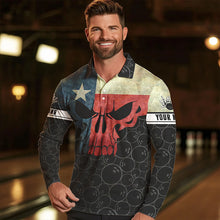 Load image into Gallery viewer, Vintage Texas Flag Skull Black Bowling Camo retro Bowling shirts for men custom Bowling team jerseys NQS9535