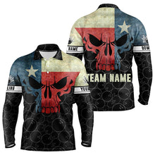 Load image into Gallery viewer, Vintage Texas Flag Skull Black Bowling Camo retro Bowling shirts for men custom Bowling team jerseys NQS9535