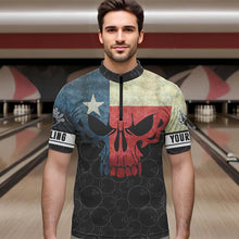 Load image into Gallery viewer, Vintage Texas Flag Skull Black Bowling Camo retro Bowling shirts for men custom Bowling team jerseys NQS9535