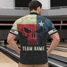 Load image into Gallery viewer, Vintage Texas Flag Skull Black Bowling Camo retro Bowling shirts for men custom Bowling team jerseys NQS9535