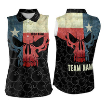 Load image into Gallery viewer, Vintage Texas Flag Skull Black Bowling Camo retro Bowling Sleeveless Polos custom Bowling team jerseys NQS9535