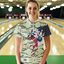 Load image into Gallery viewer, Texas Flag Green Camo Bowling Polo, Quarter Zip shirts for Women custom Texas Bowling Team Jerseys NQS9536