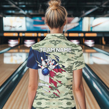 Load image into Gallery viewer, Texas Flag Green Camo Bowling Polo, Quarter Zip shirts for Women custom Texas Bowling Team Jerseys NQS9536